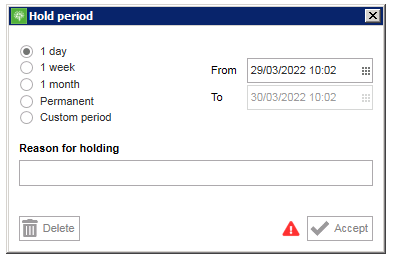 Hold period options for alarms